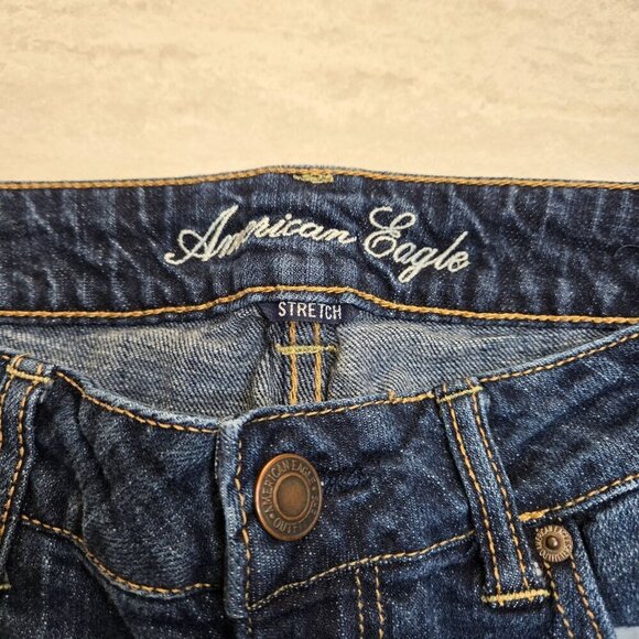 American Eagle Jeans Boy Fit Womens 10 Mid rise Stretch Cropped Dark Wash‎ Y2K - Picture 3 of 11